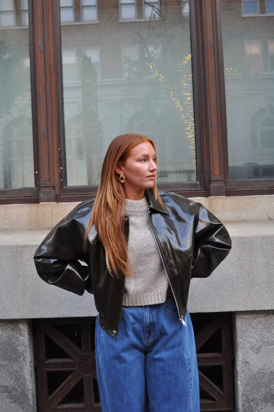 Faux Leather Bomber Jacket