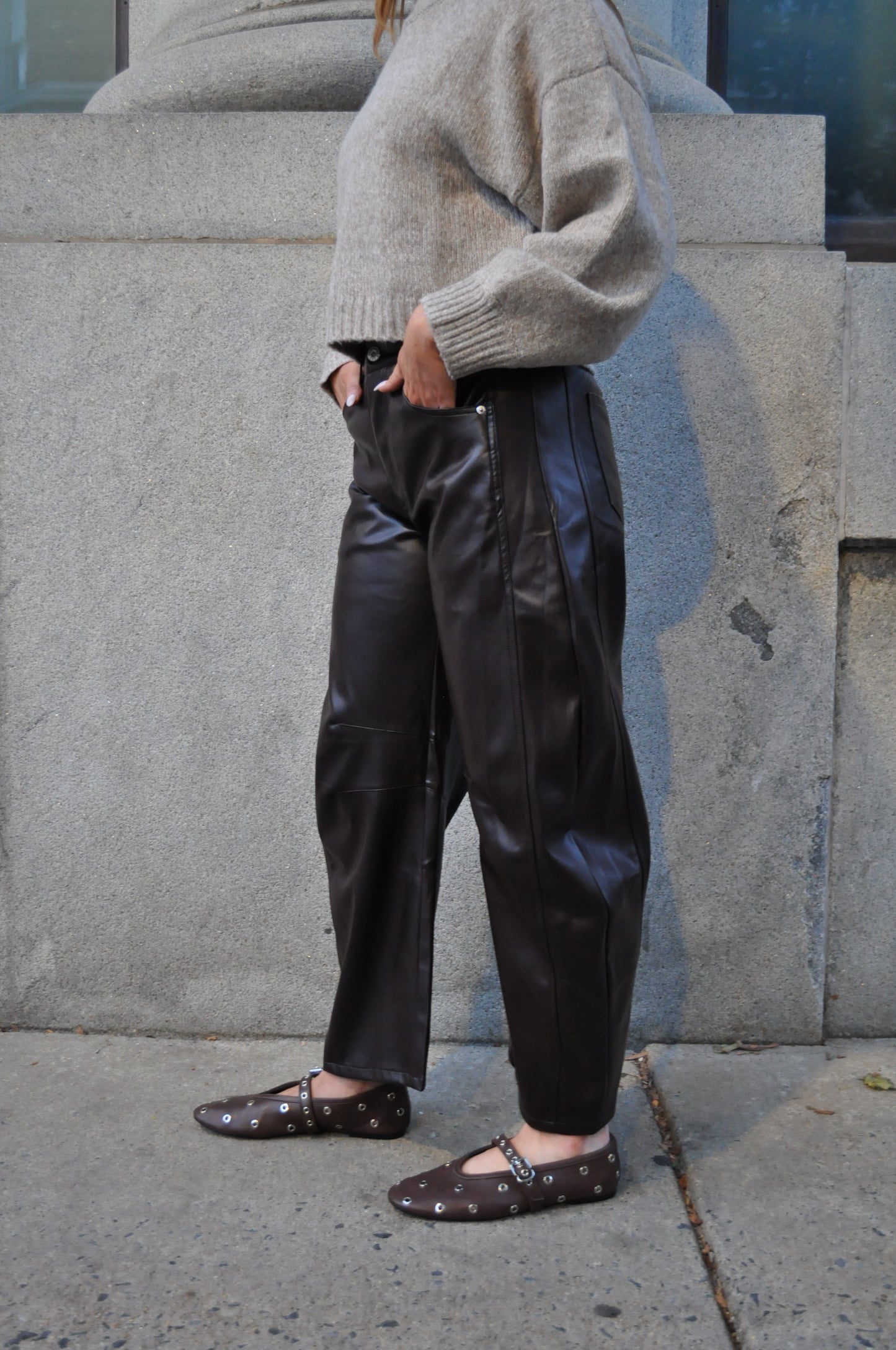 Faux Leather Barrel Pants