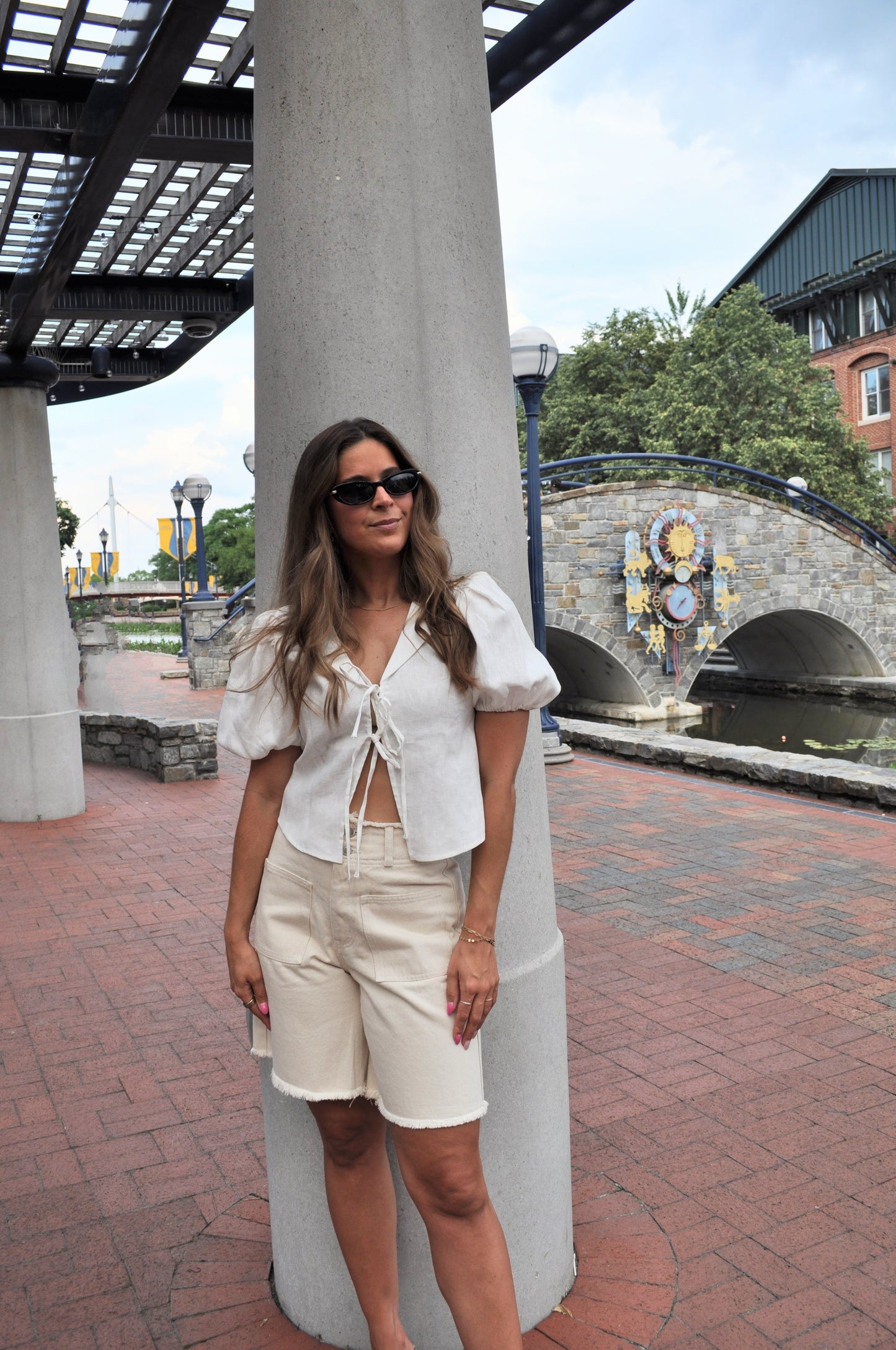 Alba Linen Tie Front Top