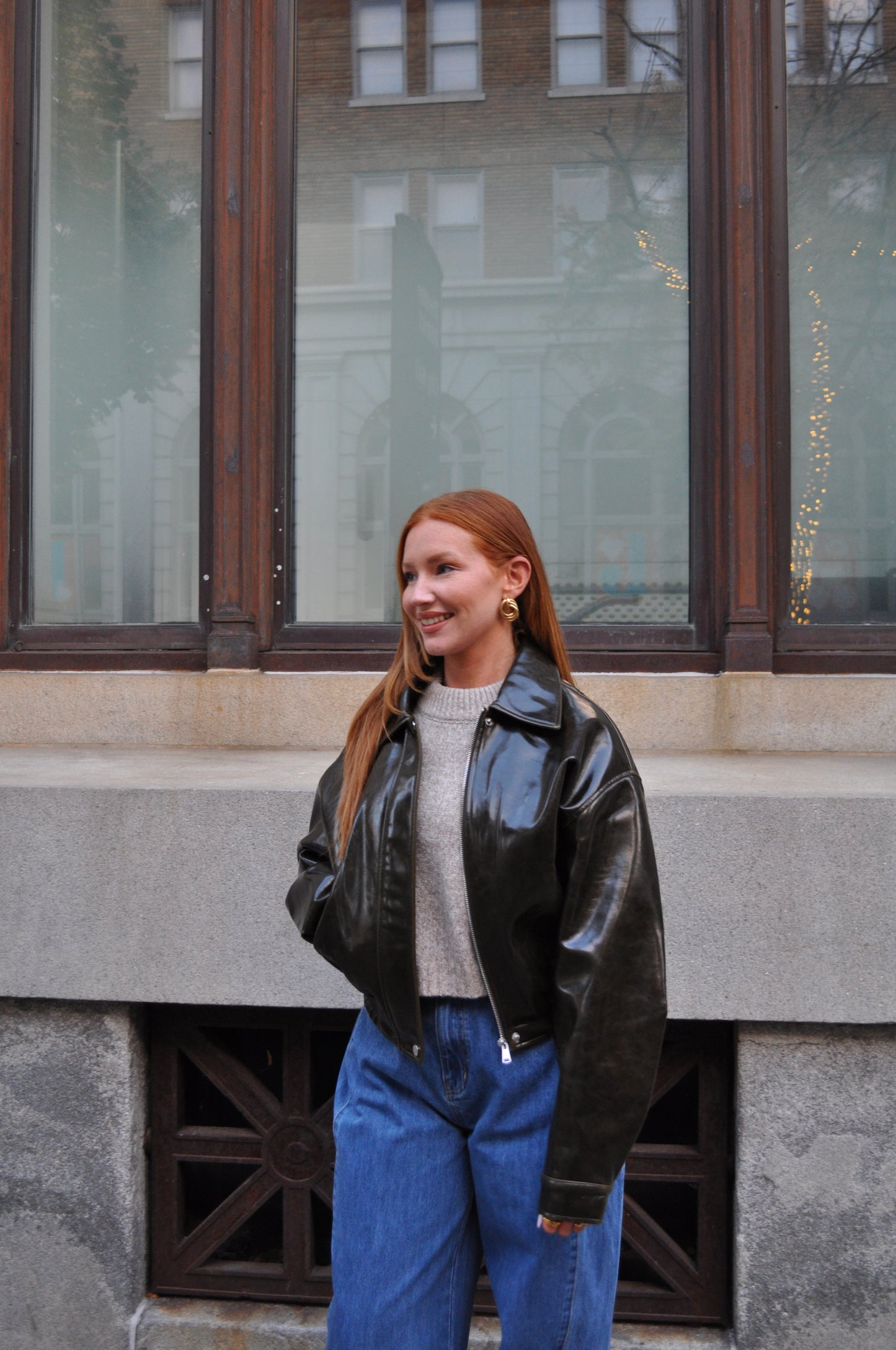 Faux Leather Bomber Jacket