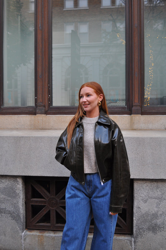 Faux Leather Bomber Jacket