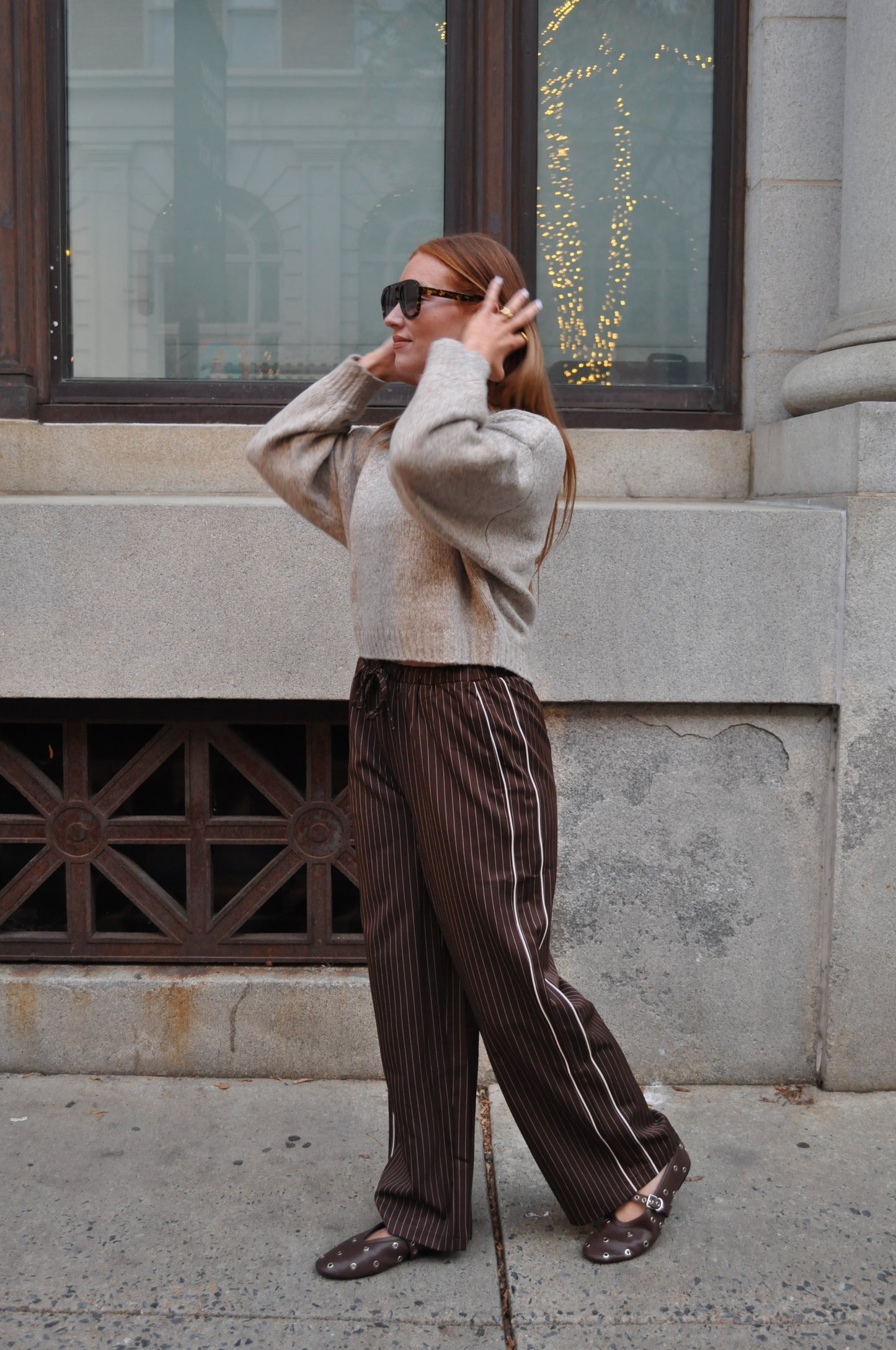 Savannah Pinstripe Pants - Chocolate