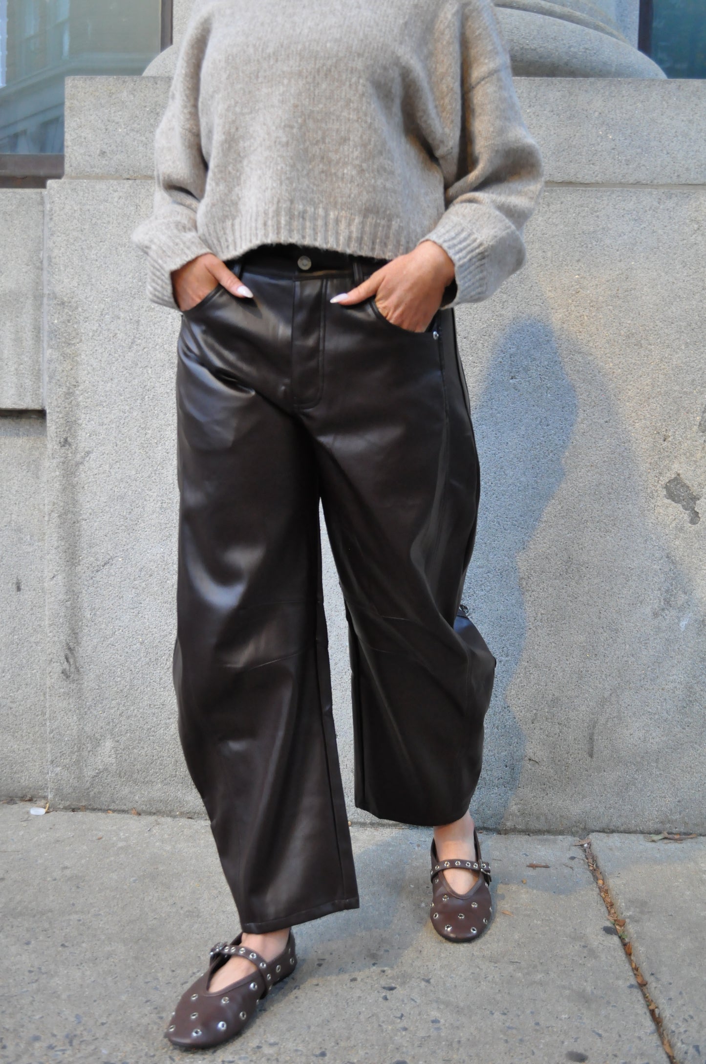 Faux Leather Barrel Pants