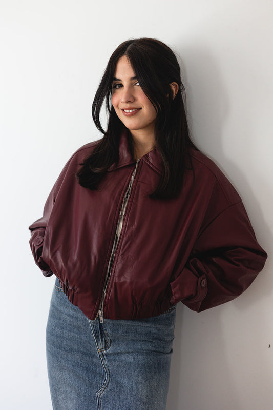 Faithful Burgundy Faux Leather Bomber