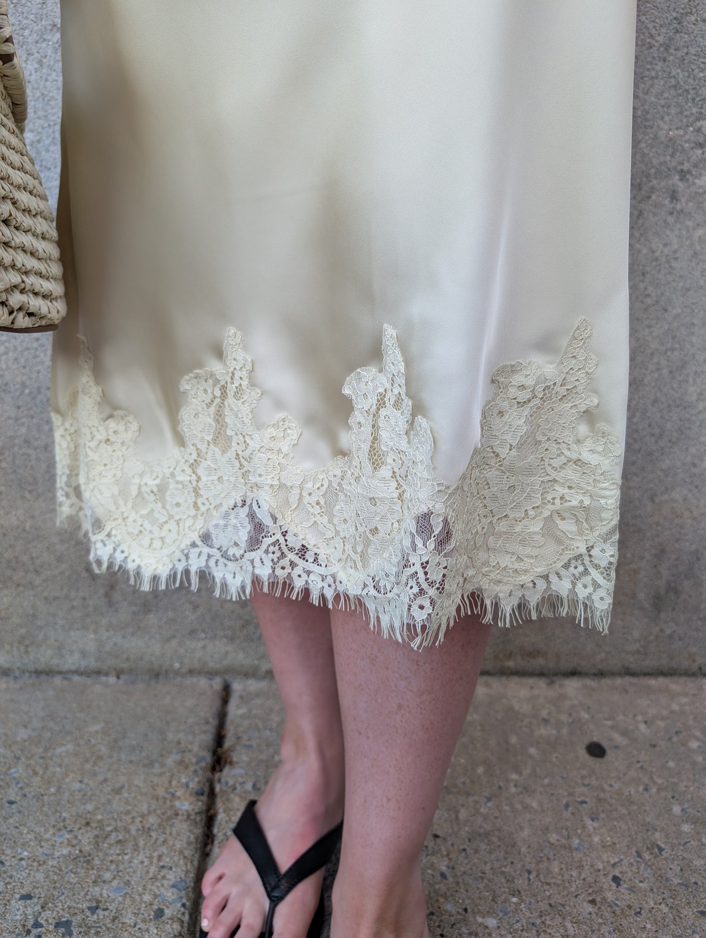 Summer Butter Yellow Satin Lace Skirt