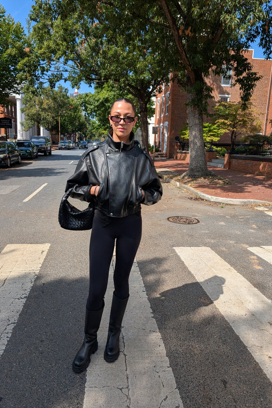 King Faux Leather Bomber Jacket