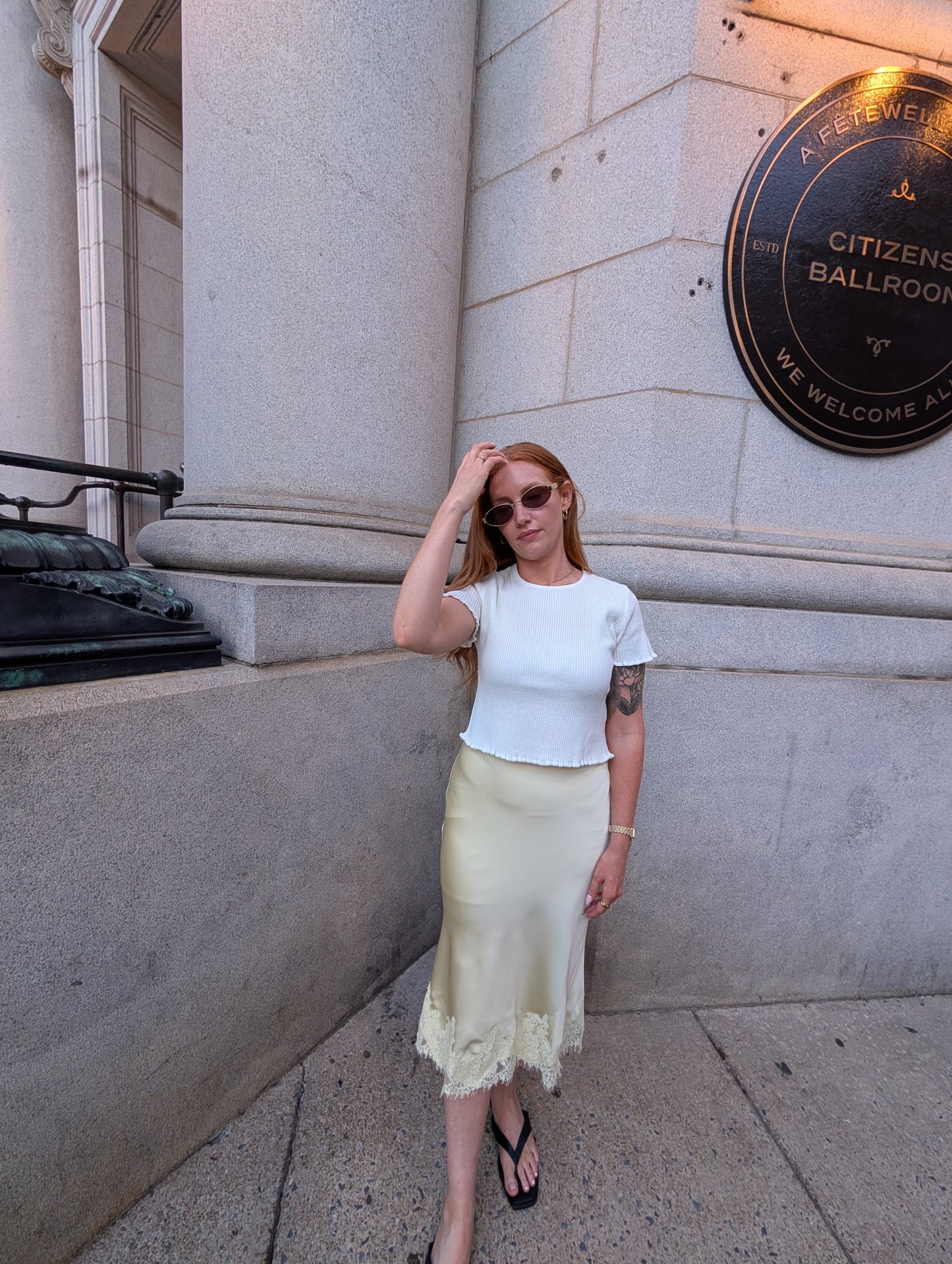 Summer Butter Yellow Satin Lace Skirt