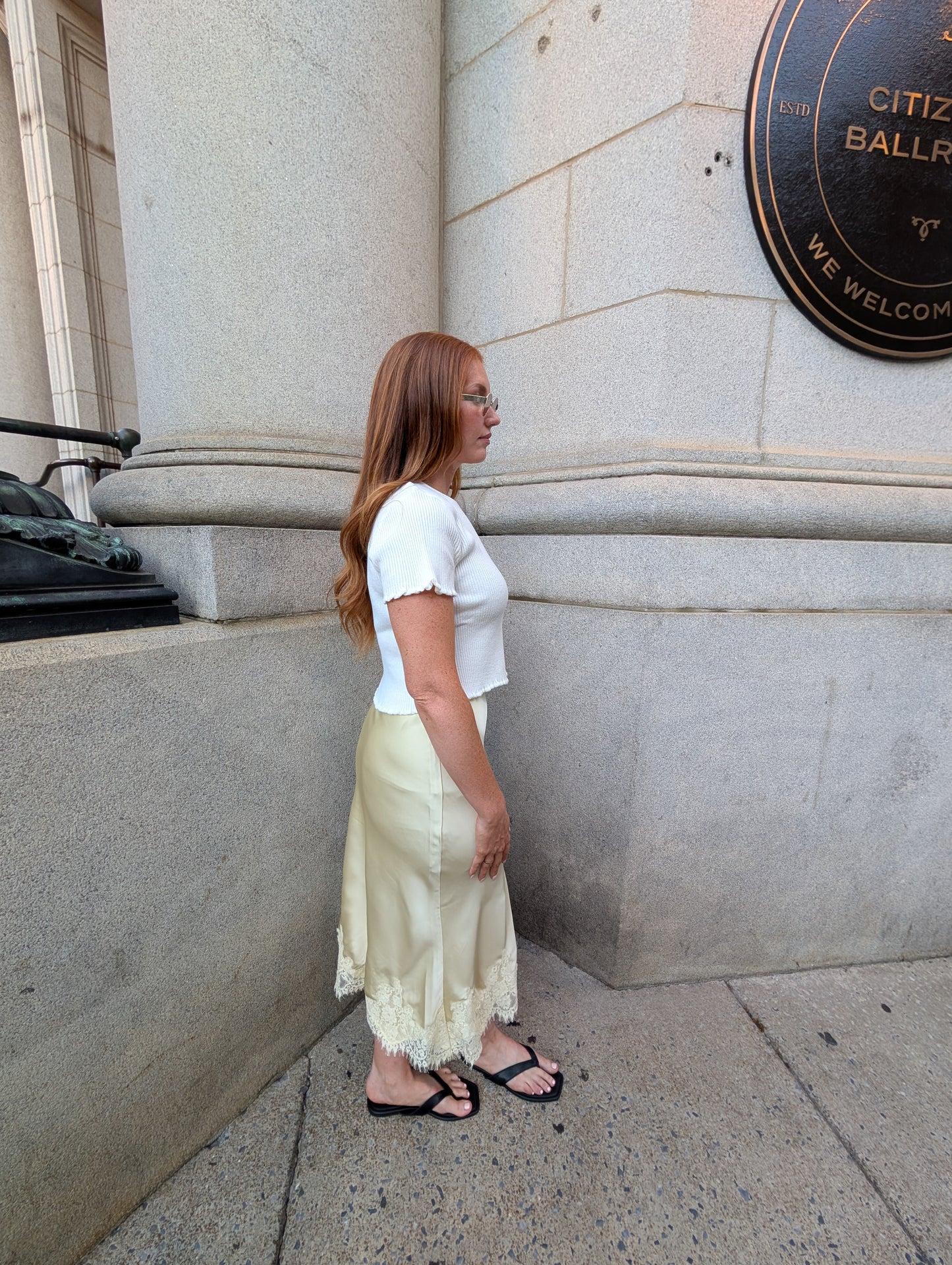 Summer Butter Yellow Satin Lace Skirt