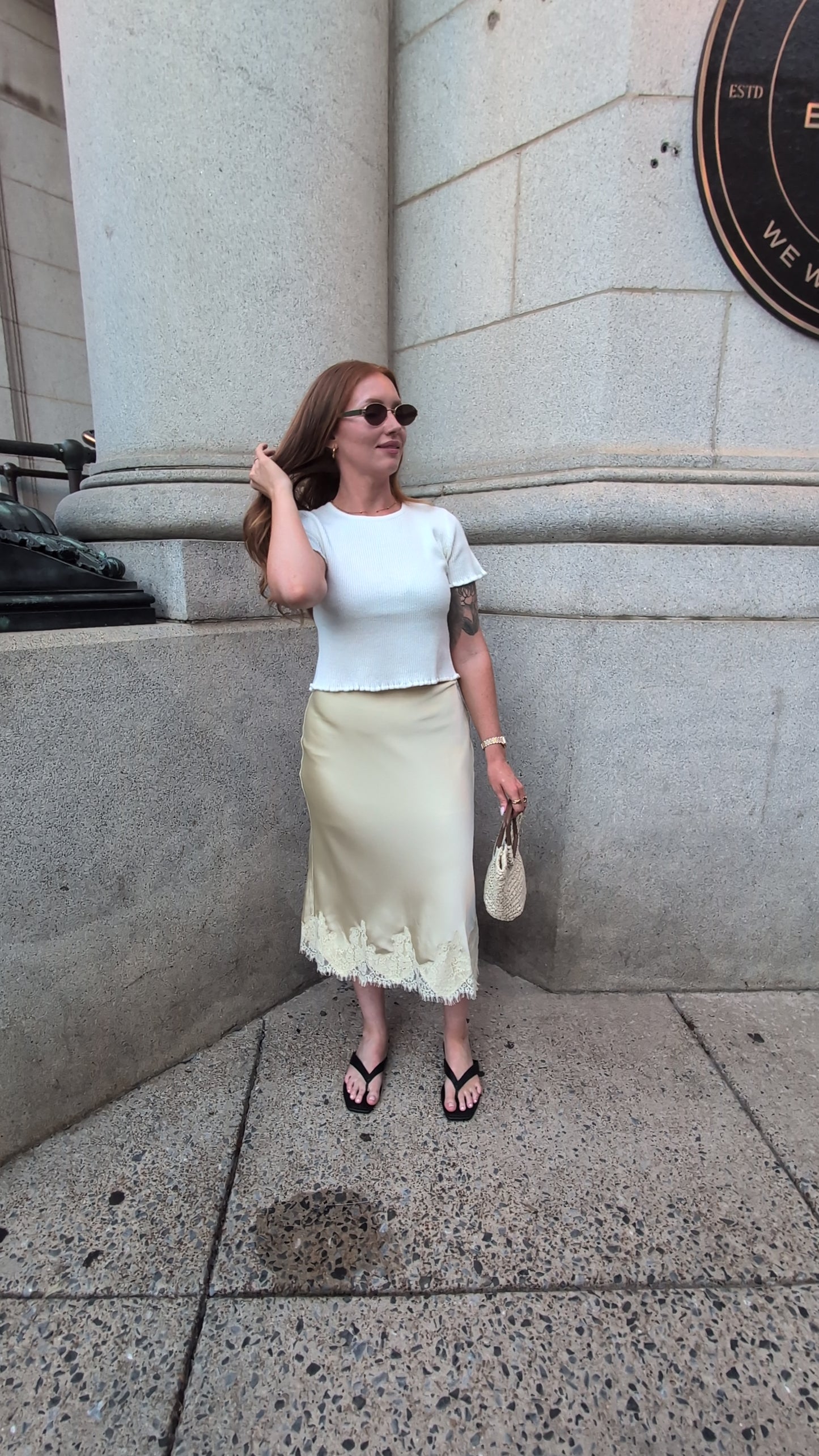 Summer Butter Yellow Satin Lace Skirt